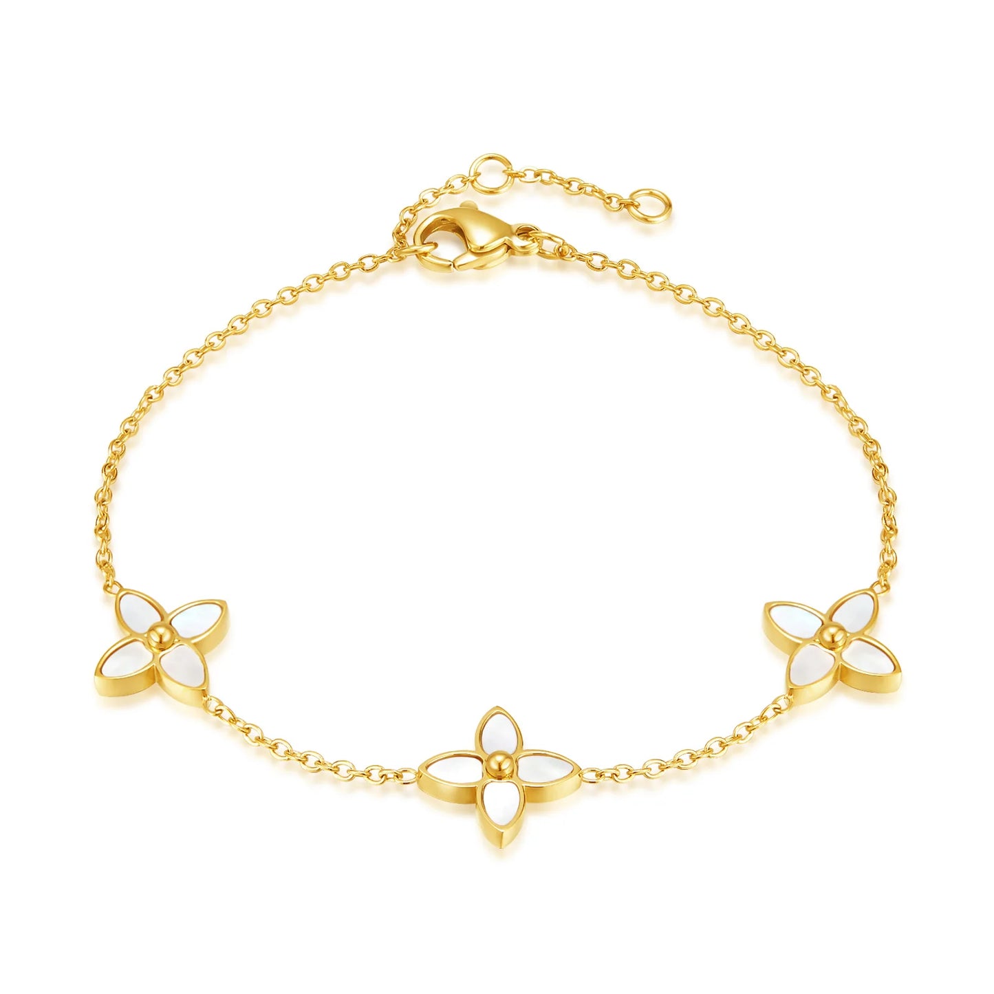 INS Style Fashion Clover Bracelet for Women – White Mother-of-Pearl Stainless Steel Titanium Steel Jewelry