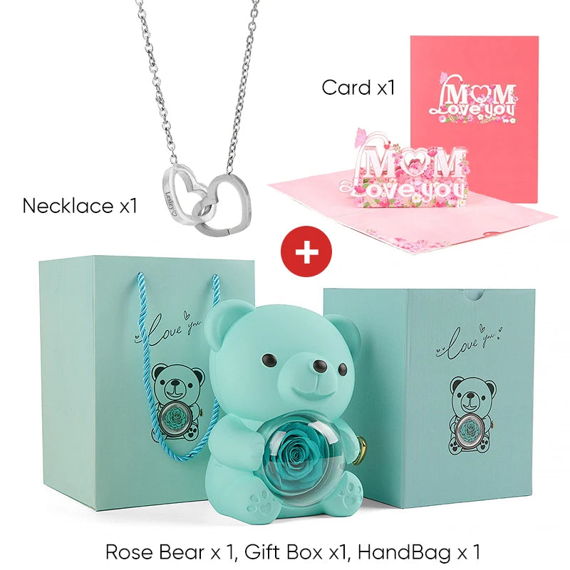 2025 New Beautiful 3D Mother's Day Card Roses Teddy Bear and Necklace Best Personalized Unique Mother’s Day Gifts for Mom