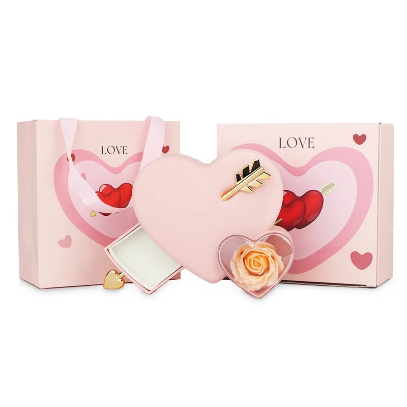 Hot Sale Cross-border Creative Heart-shaped Jewelry Storage Box for Valentine's Day with Unique Packaging Design for Rose