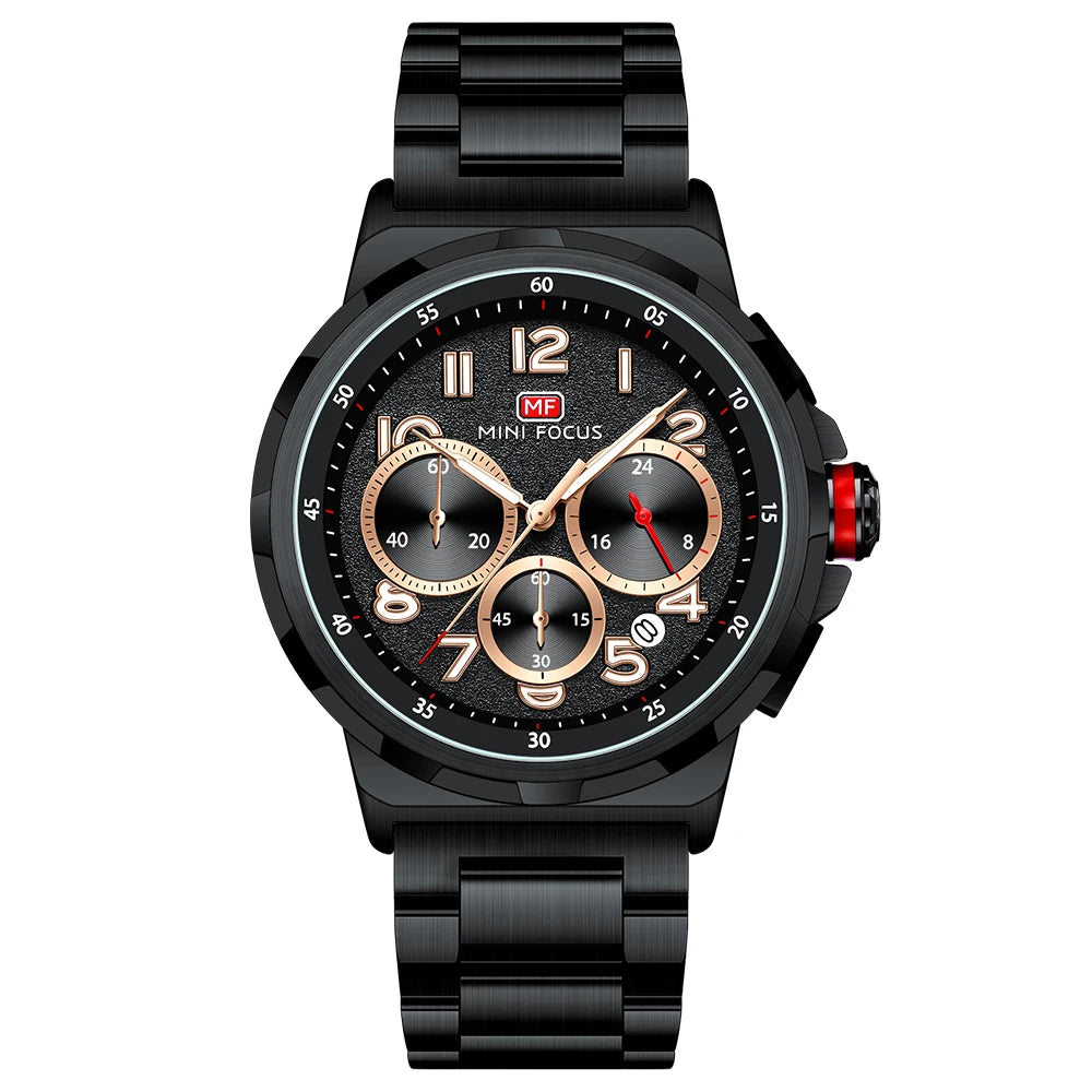 MINIFOCUS Men's Business Watch – Multifunction Waterproof Quartz Wristwatch Stainless Steel Band Stylish Professional Design