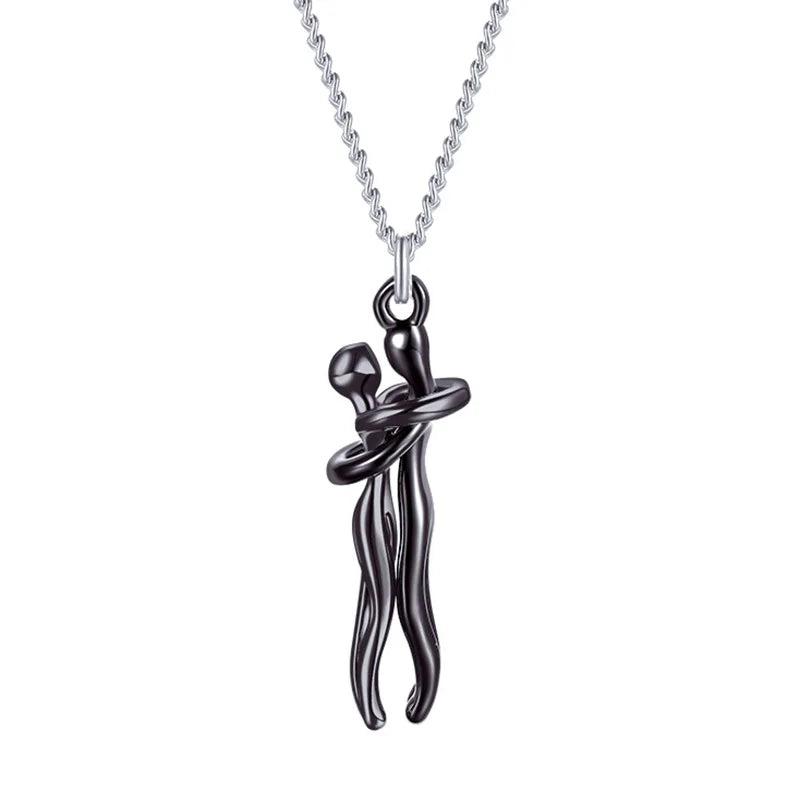 Chic Black Hug Pendant Necklace with Exquisite Gift Box for Couples - Elegant Love Symbol,Perfect for Party & Daily Wear