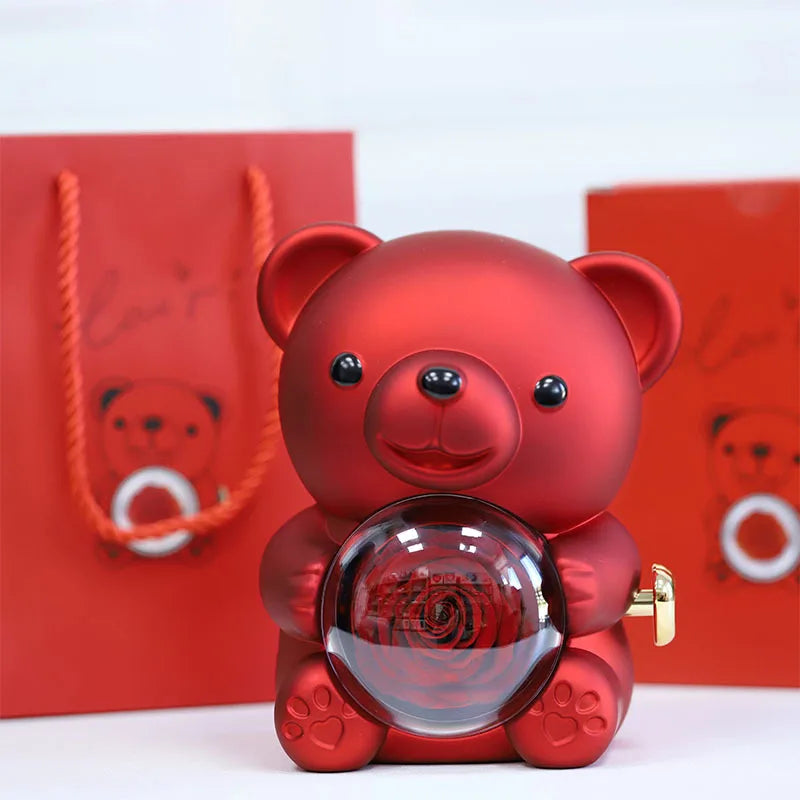 Rose Bear Gift Box with Personalized Custom Necklace For Girlfriend Women Valentine's Day gift Mother's Day Birthday Set