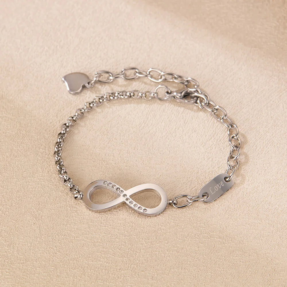 INS Style Stainless Steel Number 8 Zircon Chain Bracelet for Women