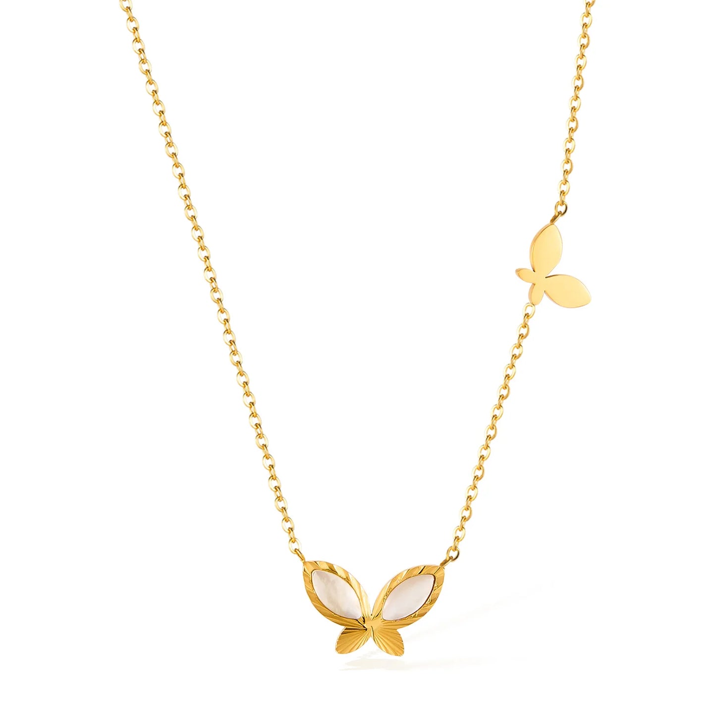 Elegant Butterfly Pendant Necklace for Women – Stainless Steel & Mother-of-Pearl Delicate Clavicle Chain