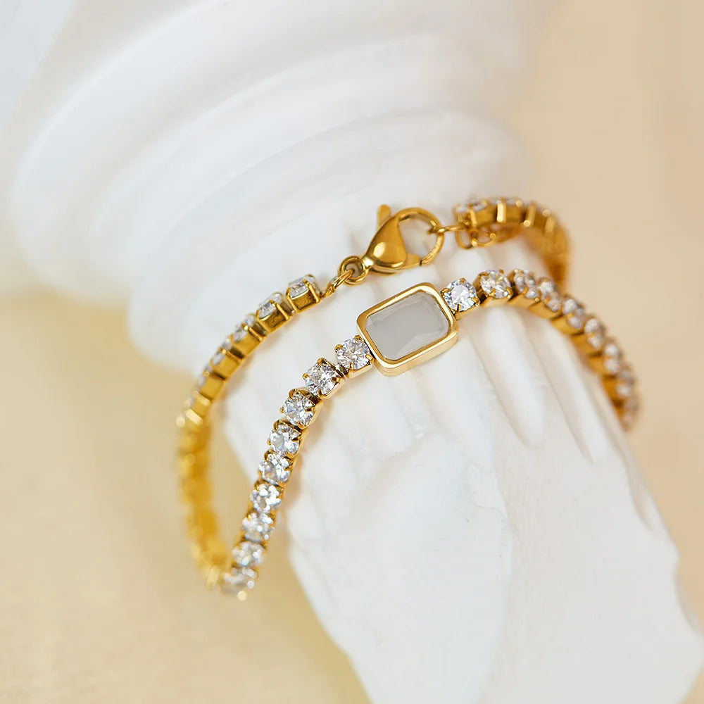 Gold-Plated Stainless Steel Zircon Bracelet for Women – Elegant Luxury Minimalist Titanium Jewelry, Hypoallergenic & Waterproof