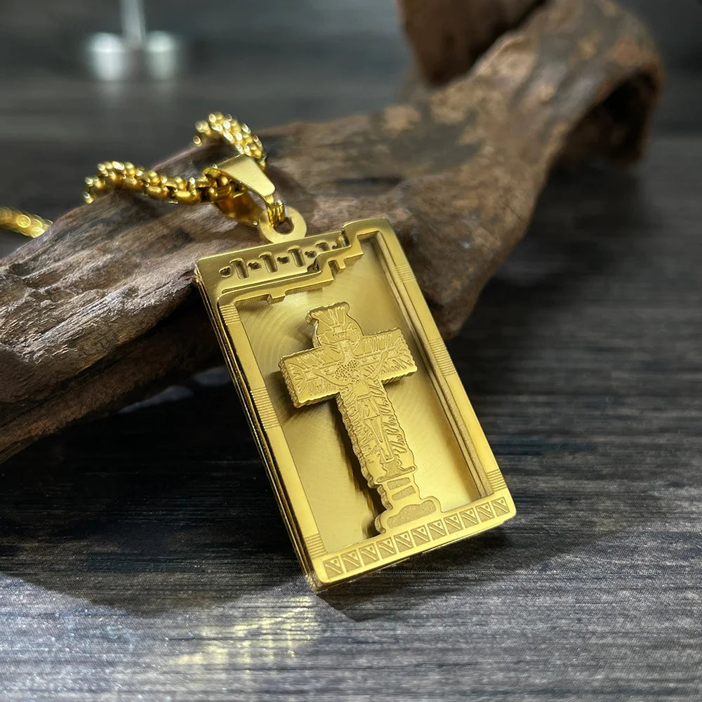 Men’s Cross Dog Tag Necklace – Vintage Street Style Stainless Steel Hip Hop Pendant