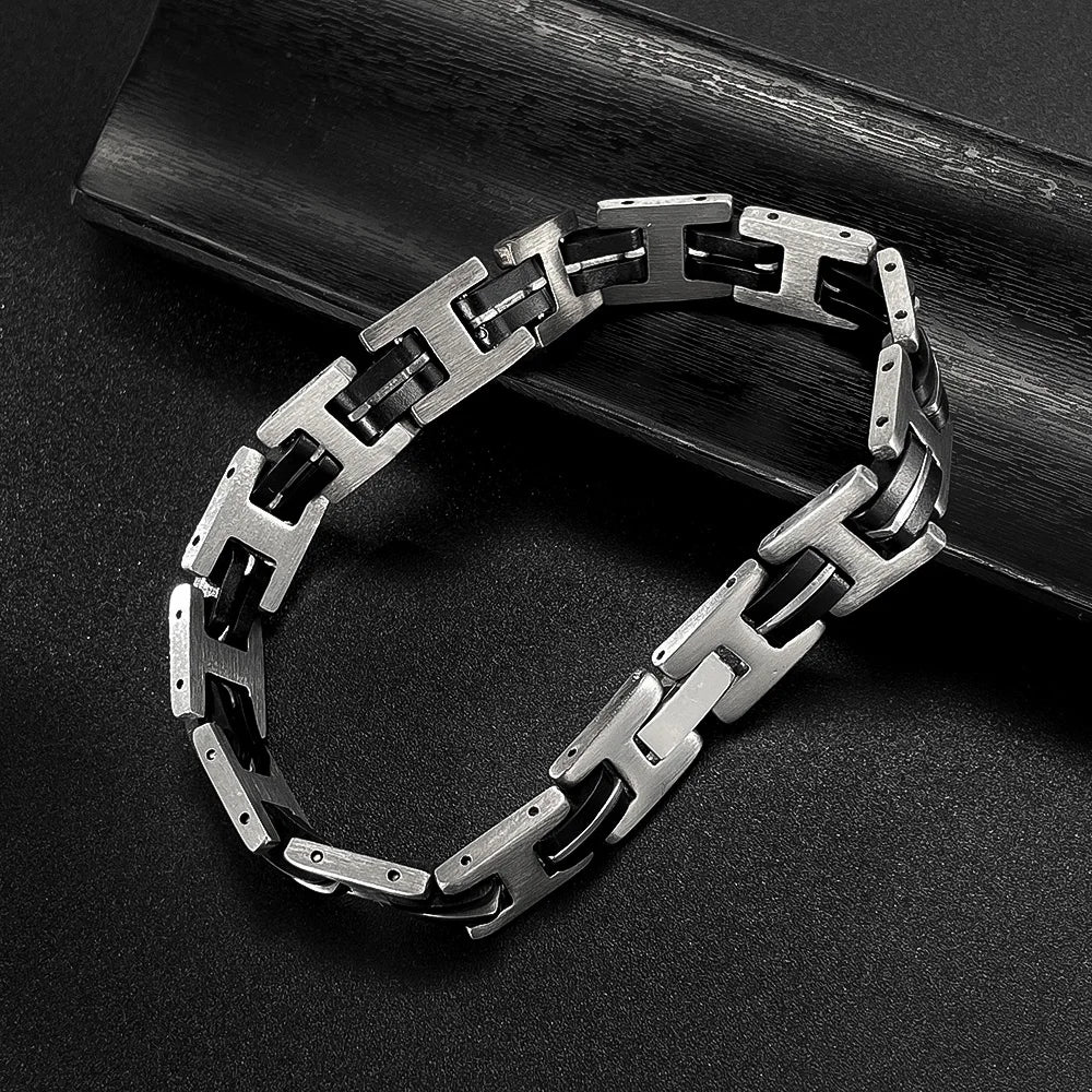 Menโs Punk Style Stainless Steel Bracelet โ Retro Titanium Steel Fashion Wristband for Bold Urban Looks