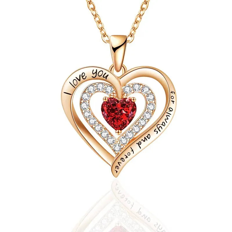 Luxury Red Zircon Pendant Necklaces With Rose Bear Gift Box For Mom Women I Love You Gifts Happy Mothers Day Gift
