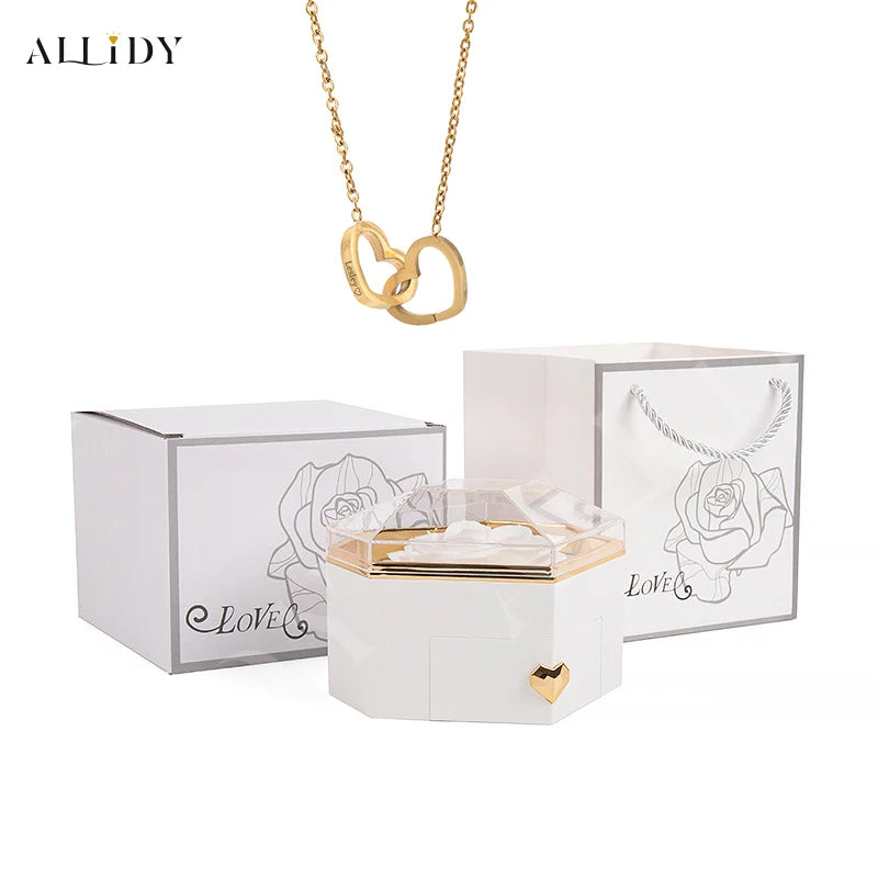 Heart Customize Name Heart Eternal Rose Jewelry Box For Birthday Mother's Day Valentine's Day Teachers' Day Gifts