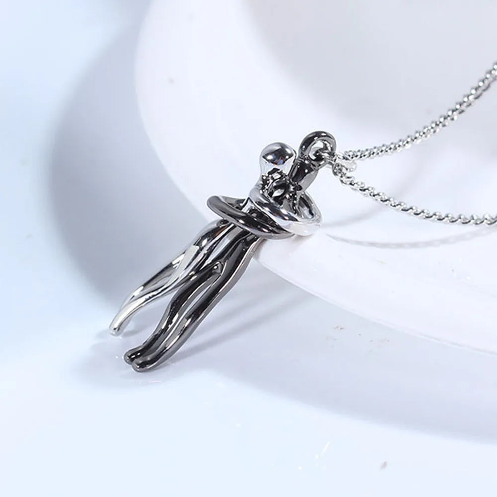 Fashion Creative Couple Hug Pendant Stainless Steel Necklace Preserved Rose Jewelry Gift Box Christmas Valentine's Day for Women