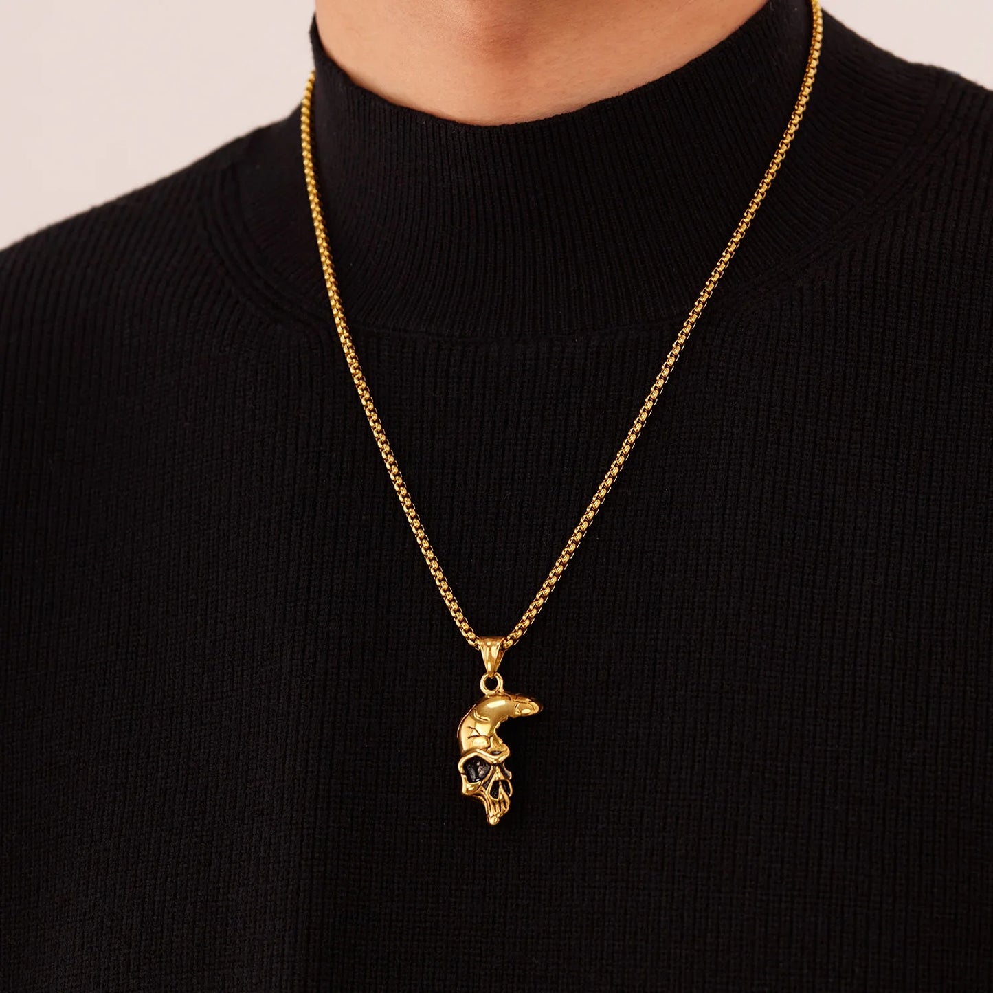 Men’s Punk Skull Pendant Necklace – Retro Stainless Steel Chain with Creative Gothic Style
