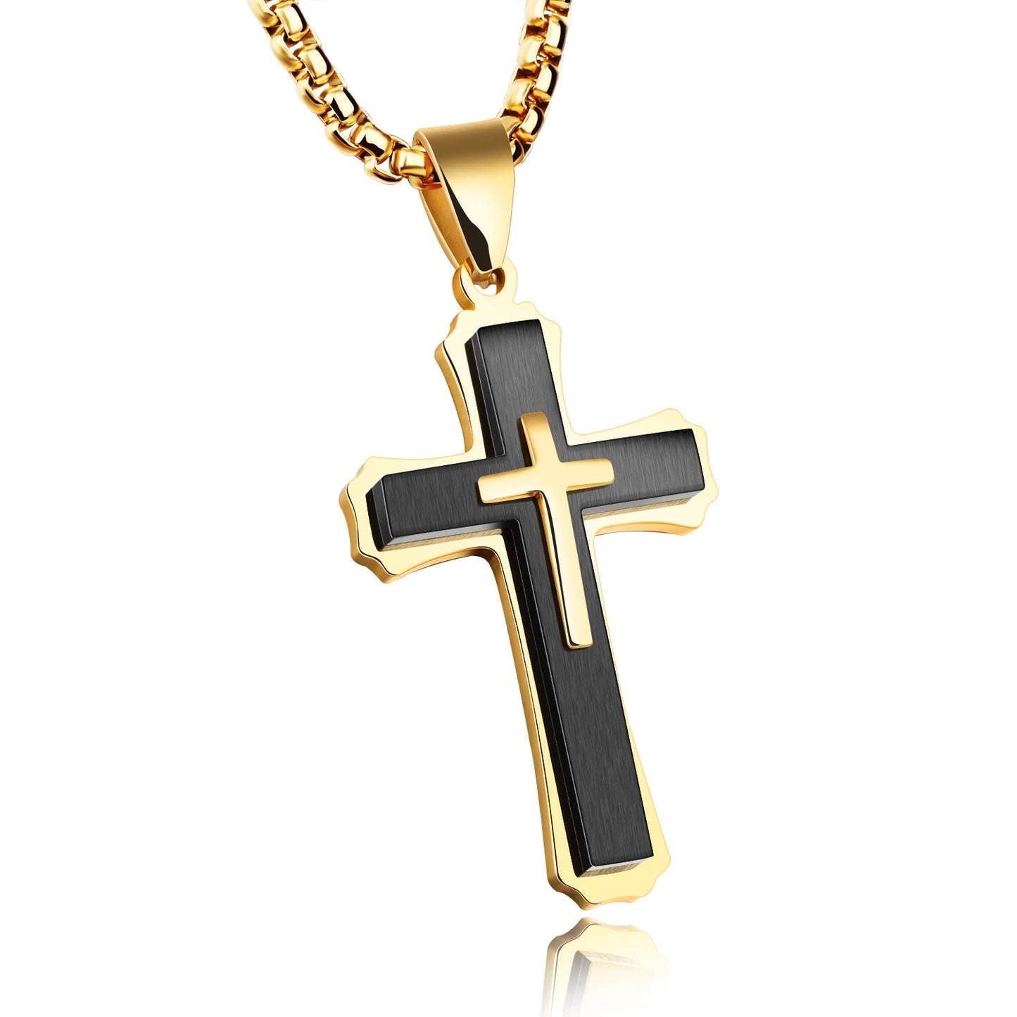 Men’s Triple Layer Cross Necklace – Vintage Titanium Steel Chain with Bold Gothic Style, Gift for Husband, Dad or Boyfriend