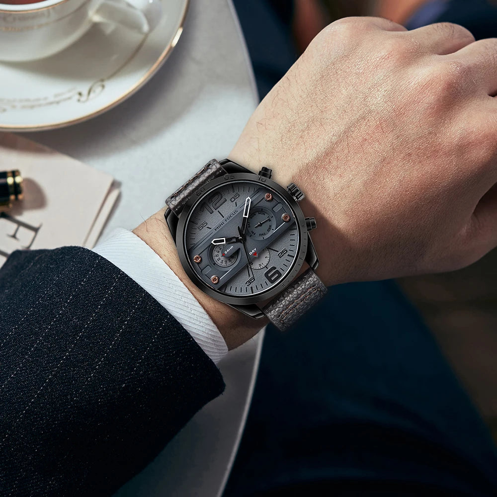 MINIFOCUS Men's Japanese Black Quartz Watch Multifunction Waterproof True Belt Trendy Casual Fashion Watch Gift for Men