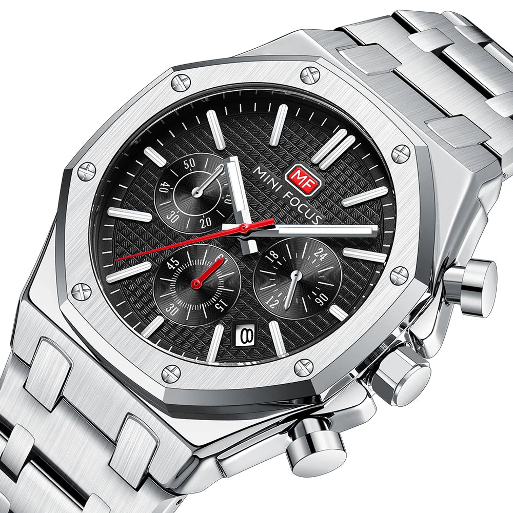 MINIFOCUS Men’s Business Casual Multifunction Quartz Watch – Luminous Waterproof Stainless Steel Band Watch Father’s Day Gift