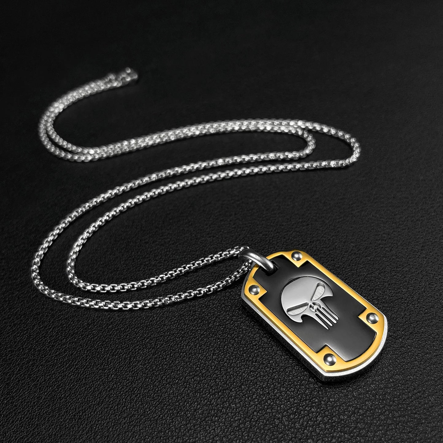 Men’s Skull Dog Tag Pendant Necklace – Hip Hop Military Style Stainless Steel Chain