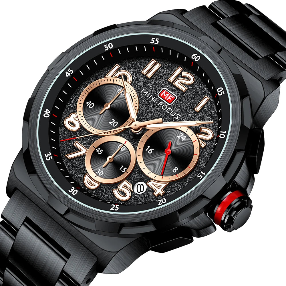 MINIFOCUS Men's Business Watch – Multifunction Waterproof Quartz Wristwatch Stainless Steel Band Stylish Professional Design
