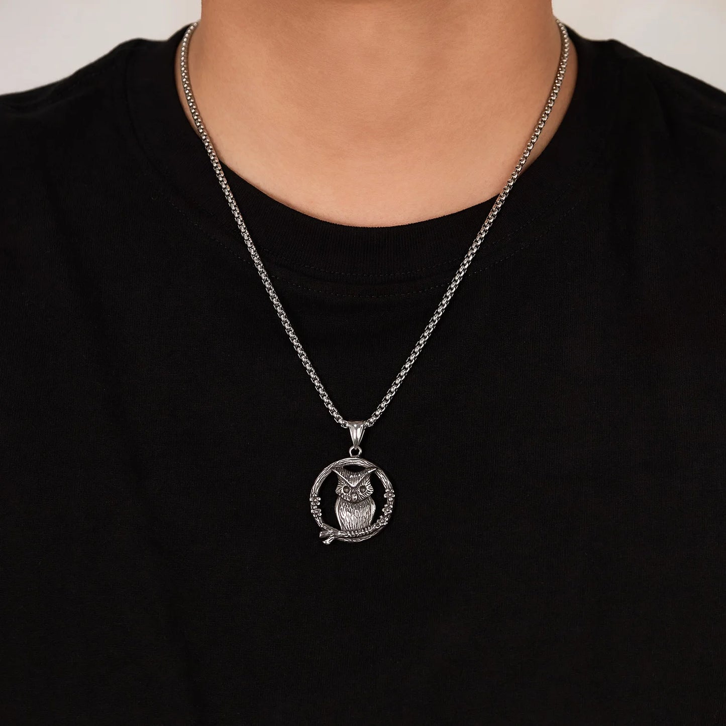 Men’s Vintage Owl Pendant Necklace – Creative Stainless Steel Animal Jewelry with Retro Style