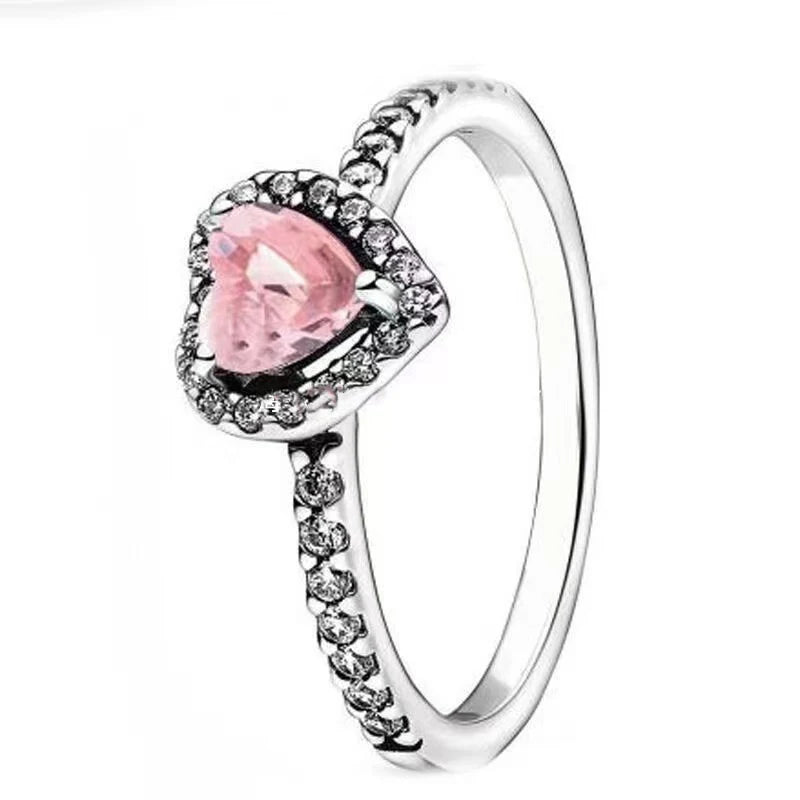 Mother's Day Valentine Gift Silver Love Zircon Ring and Rose Gift Box Set for Mother Girlfriend Wife Lover Sister