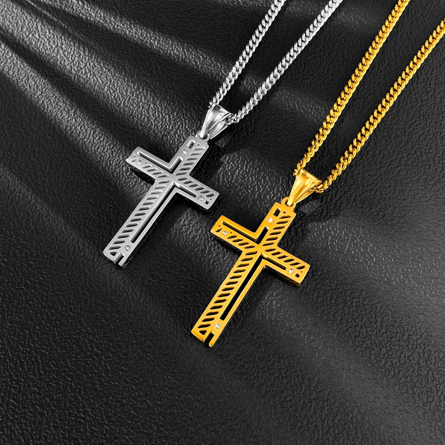 Men’s Hollow Cross Pendant Necklace – Modern Stainless Steel Religious-Inspired Jewelry