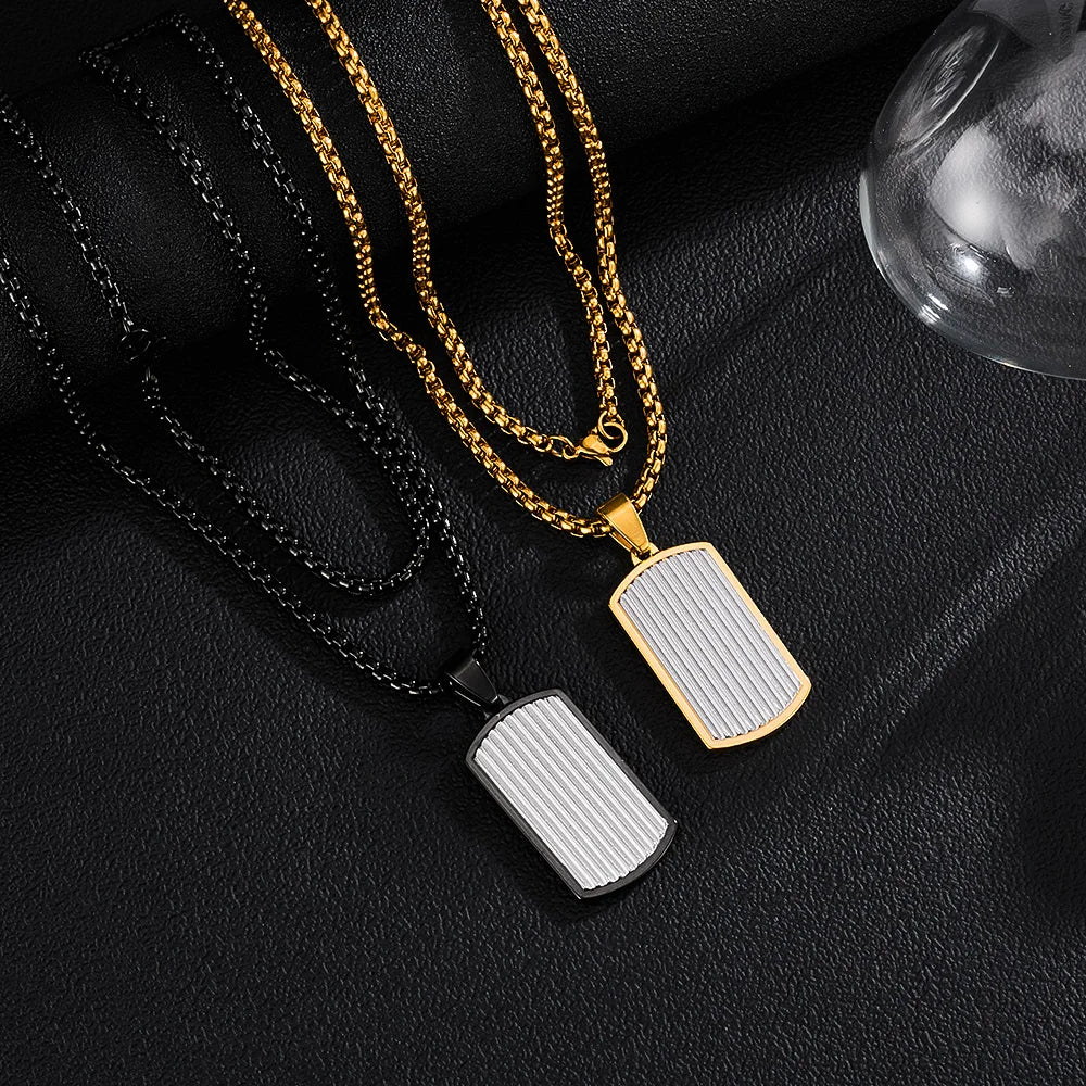 Men’s Geometric Pendant Necklace – Minimalist Punk Style Stainless Steel Chain Jewelry