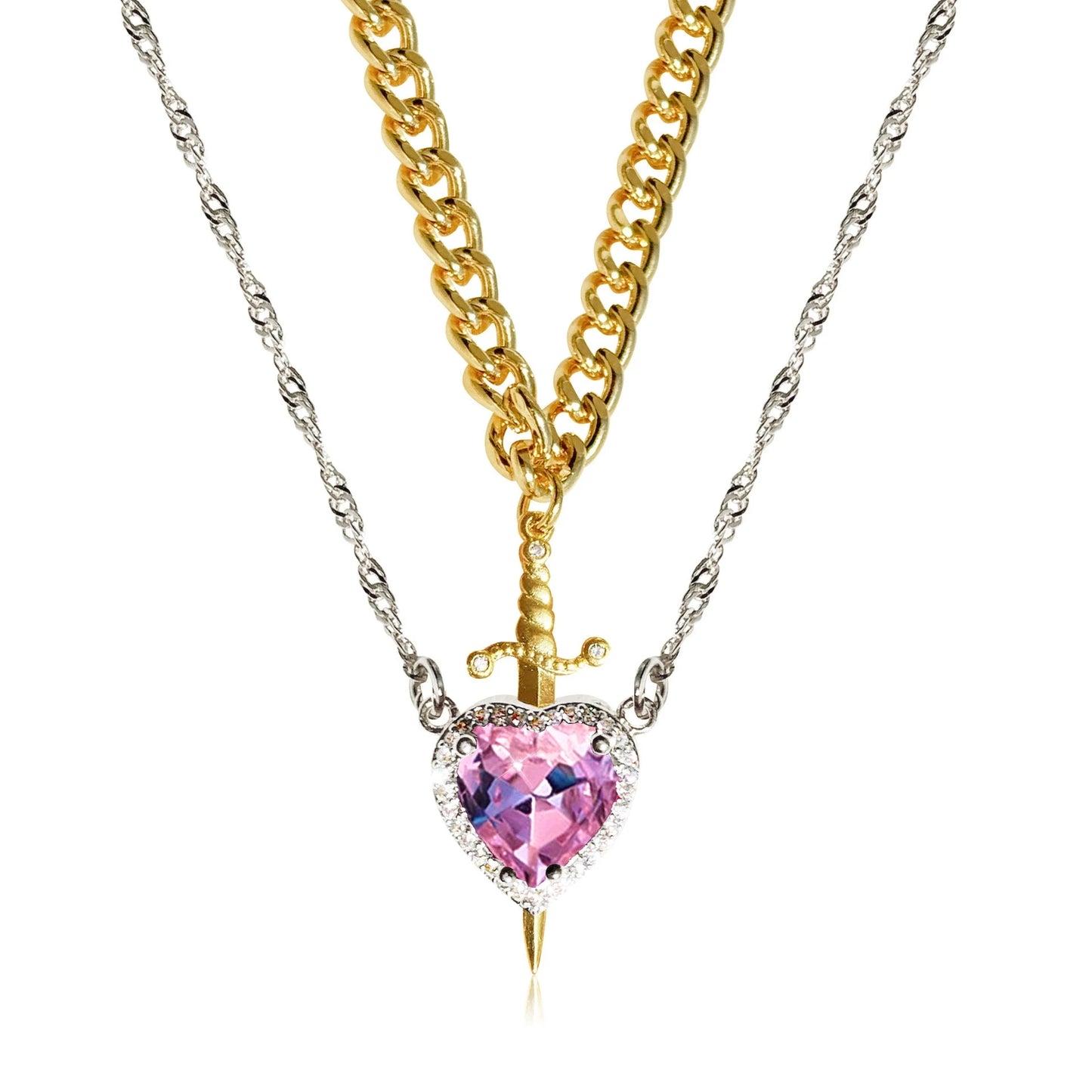 Rotating Eternal Rose Gift Box with Heart and Sword Pendant Necklace for Women Romantic Birthday Holiday Jewelry Gifts