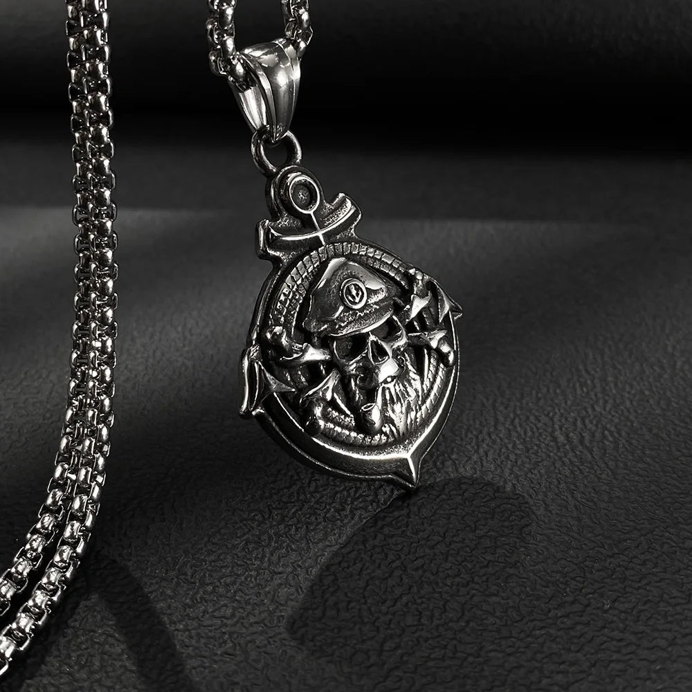 Men’s Pirate Skull Pendant Necklace – Vintage Punk Stainless Steel Street Style Jewelry