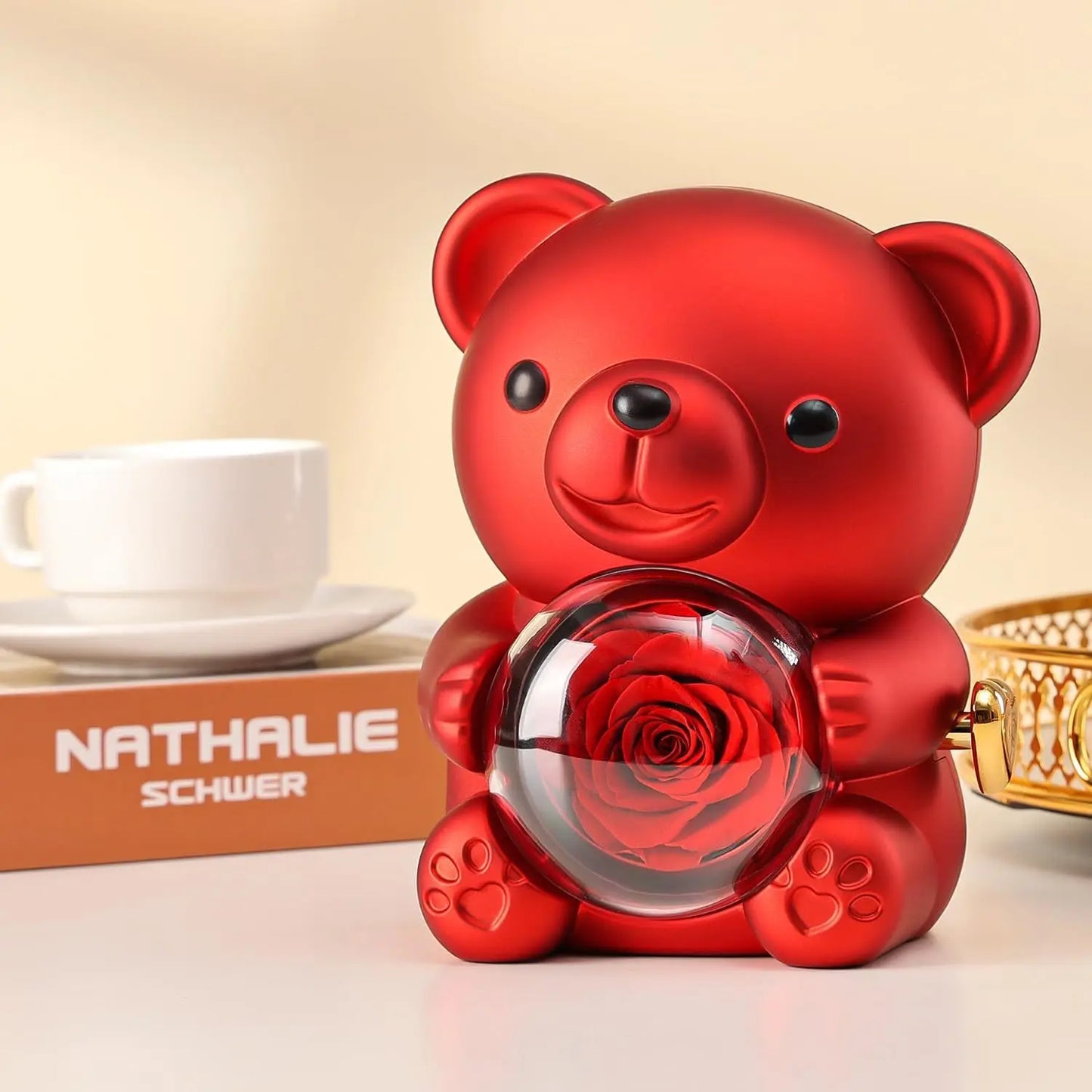 Mother's Day Gift Set Personalized Custom Necklace & Eternal Rose Teddy Bear and Beautiful Card Unique Jewelry Gift for Mom