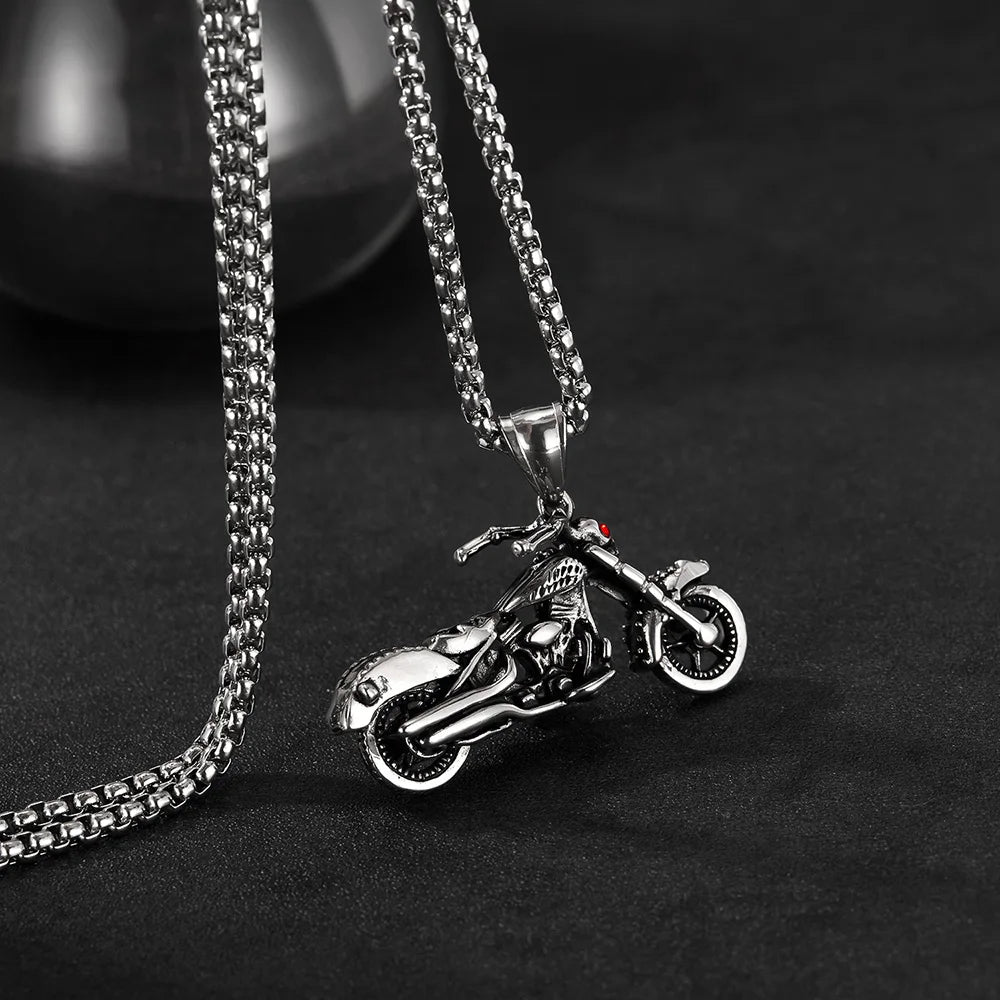 Men’s Motorcycle Pendant Necklace – Hip Hop Punk Style Titanium & Stainless Steel Chain, Trendy Biker Jewelry