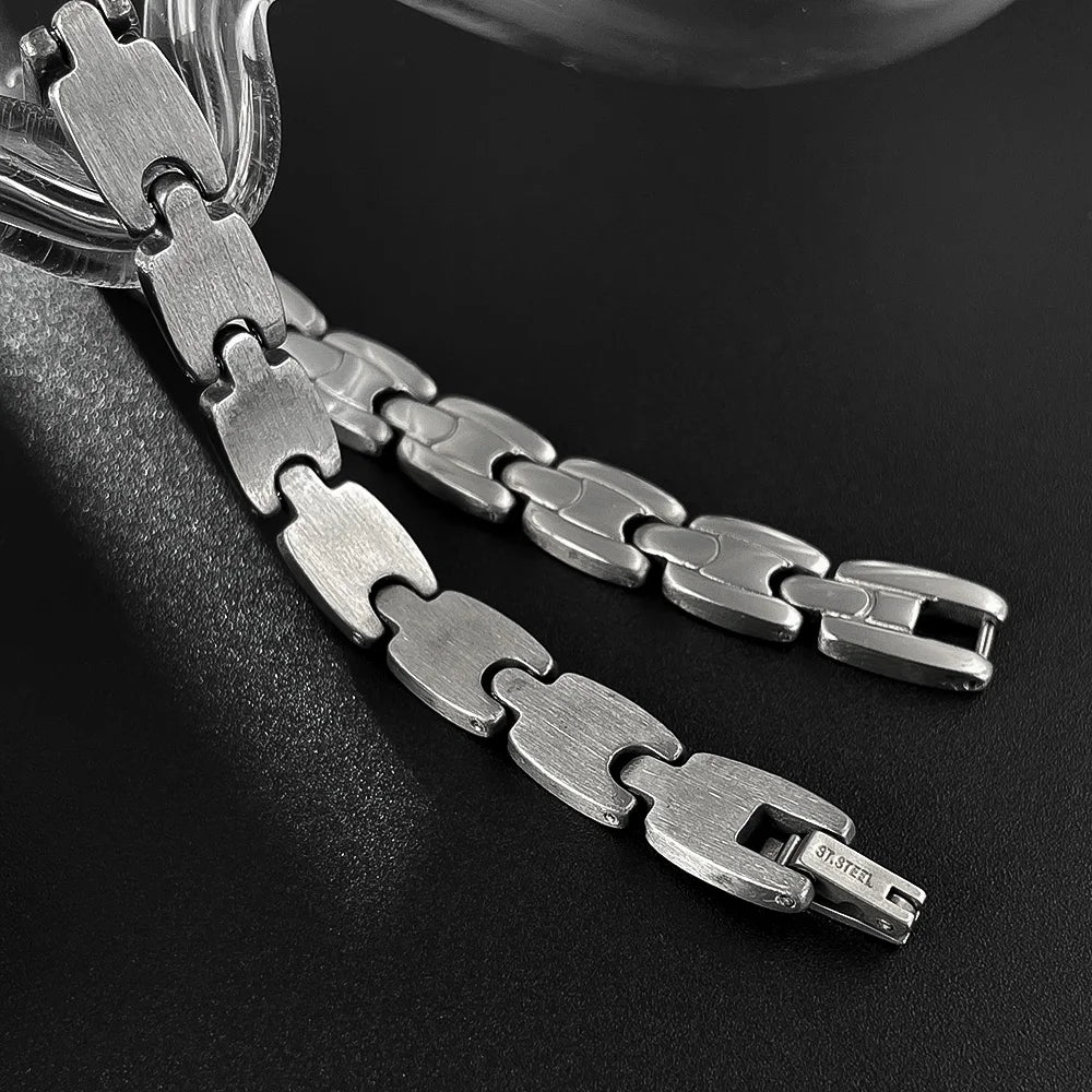 Men’s Hip Hop Curved Plate Bracelet – Polished Titanium Stainless Steel Wristband, Minimalist Urban Jewelry