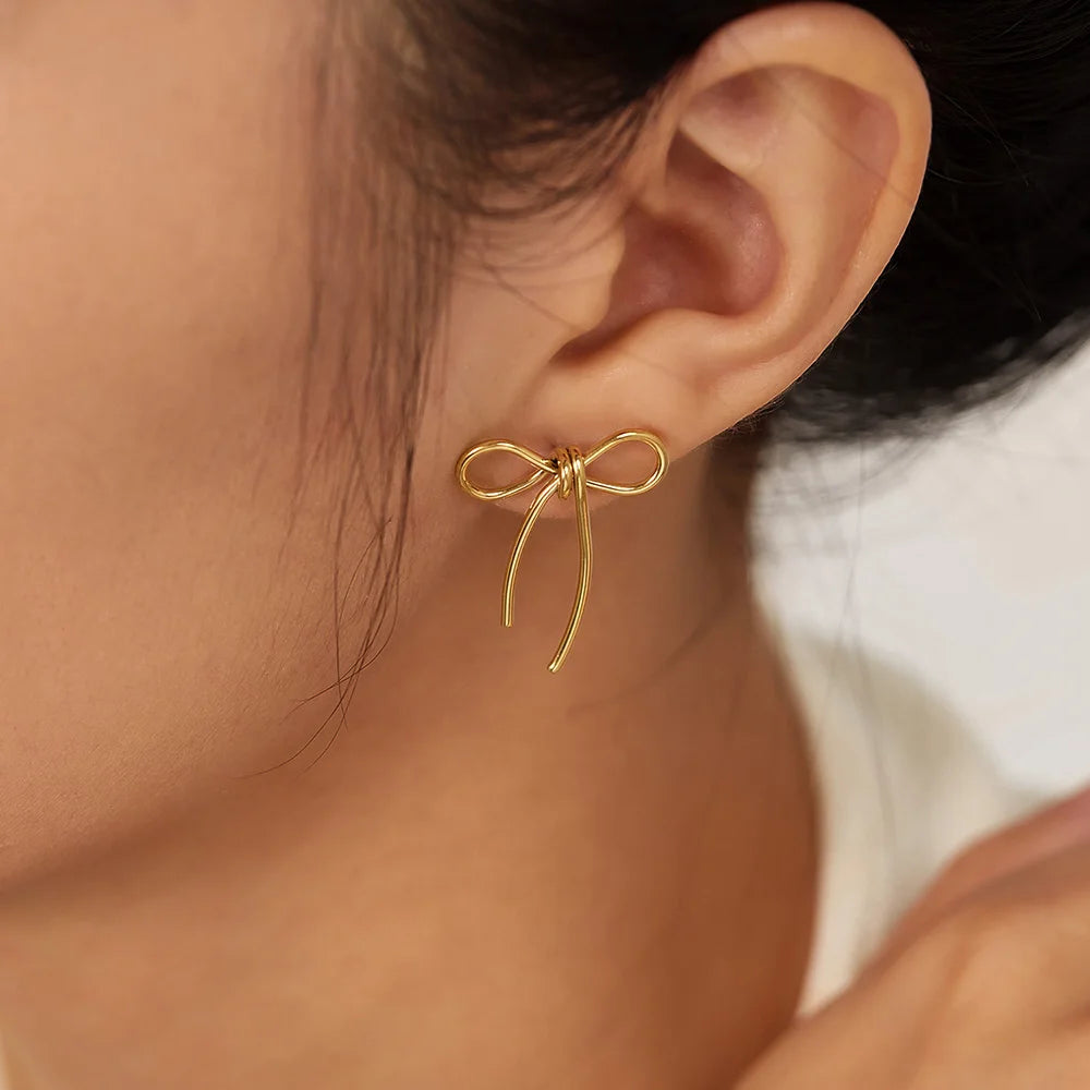 Minimalist Stainless Steel Bow Earrings for Women – Creative INS Style Statement Jewelry