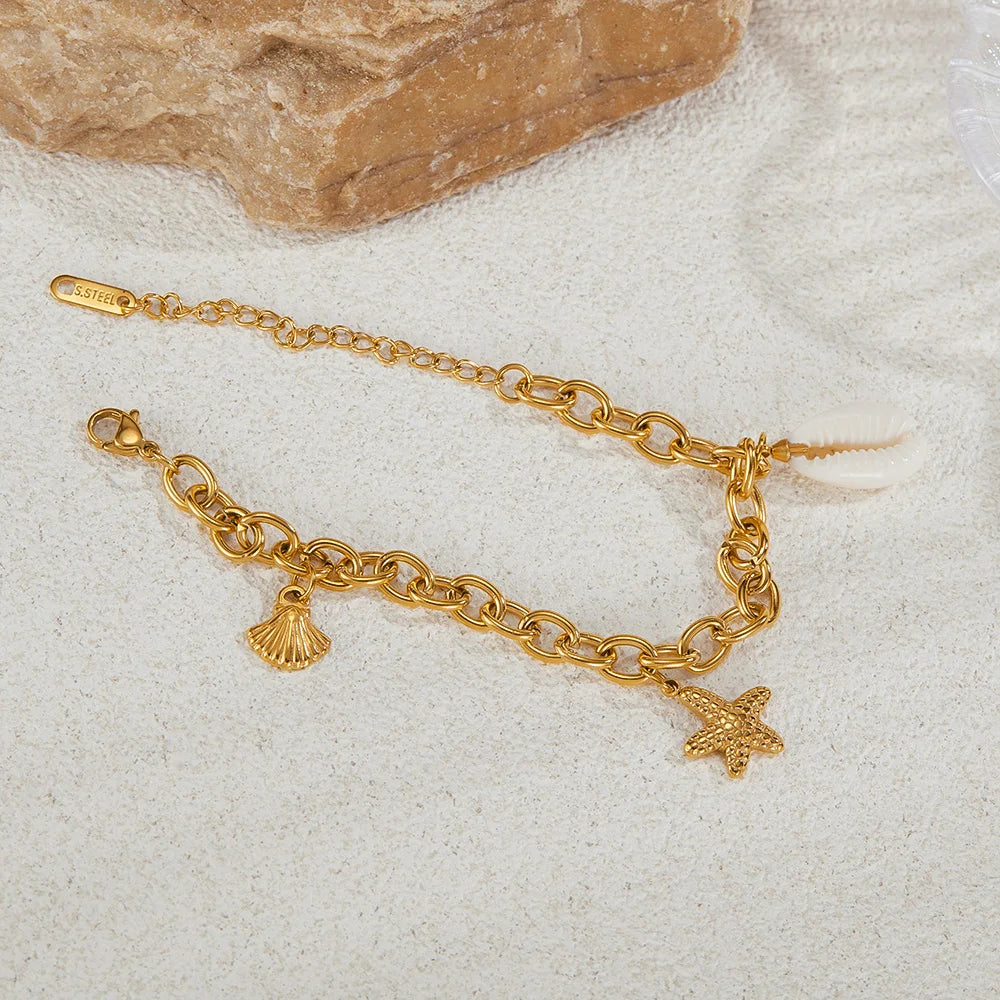 Ocean Starfish Shell Bracelet for Women – Elegant Stainless Steel Luxury Chain Jewelry