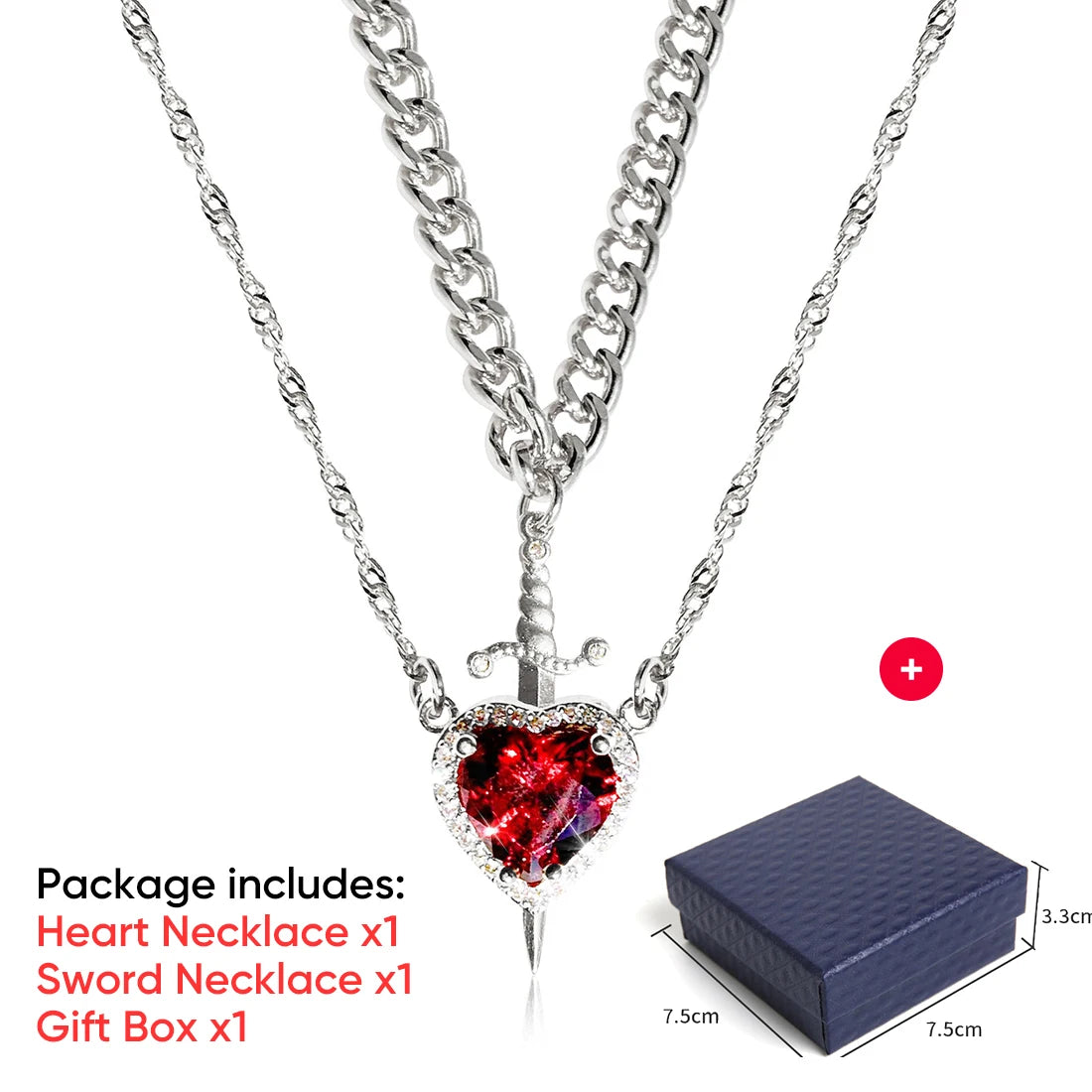 Couple Necklaces Heart Sword Pendant Necklace Ring Bracelet for Women for Him Her Valentine's Day Gift Jewelry