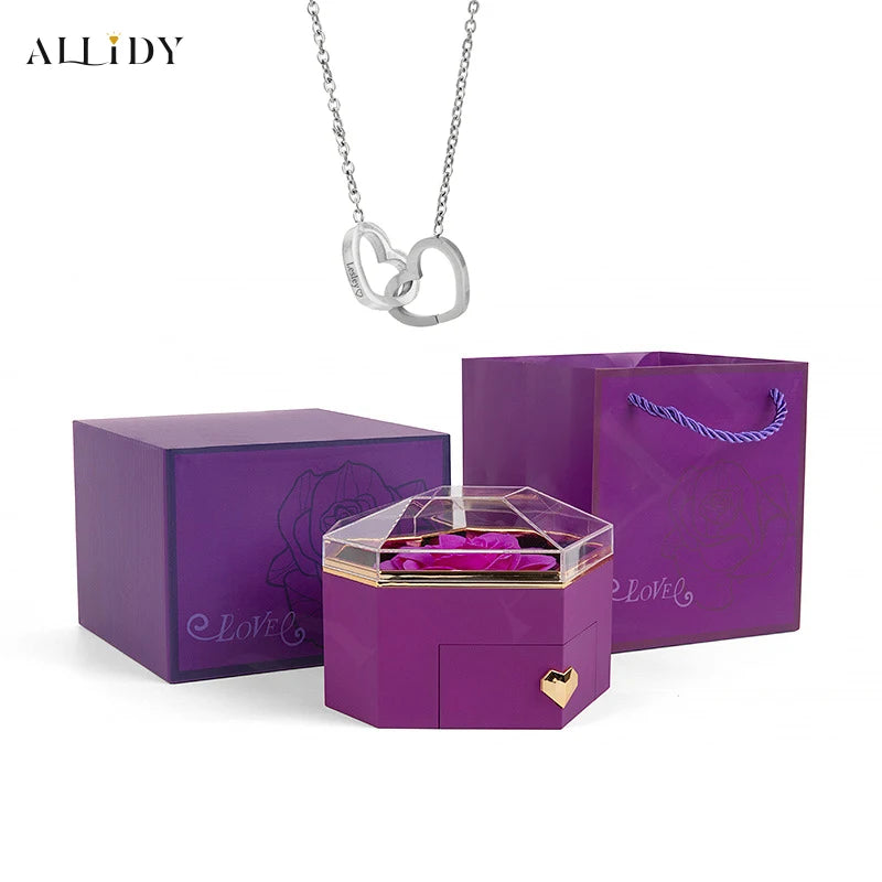 Heart Customize Name Heart Eternal Rose Jewelry Box For Birthday Mother's Day Valentine's Day Teachers' Day Gifts