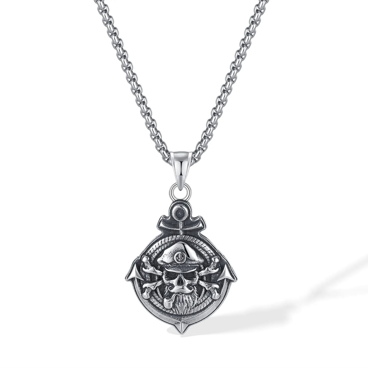 Men’s Pirate Skull Pendant Necklace – Vintage Punk Stainless Steel Street Style Jewelry