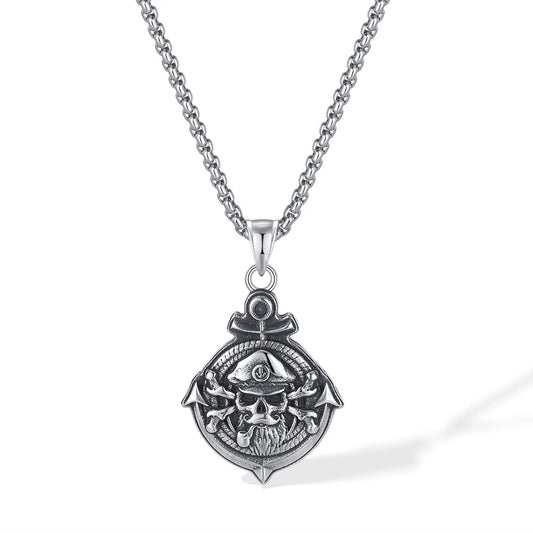 Men’s Pirate Skull Pendant Necklace – Vintage Punk Stainless Steel Street Style Jewelry