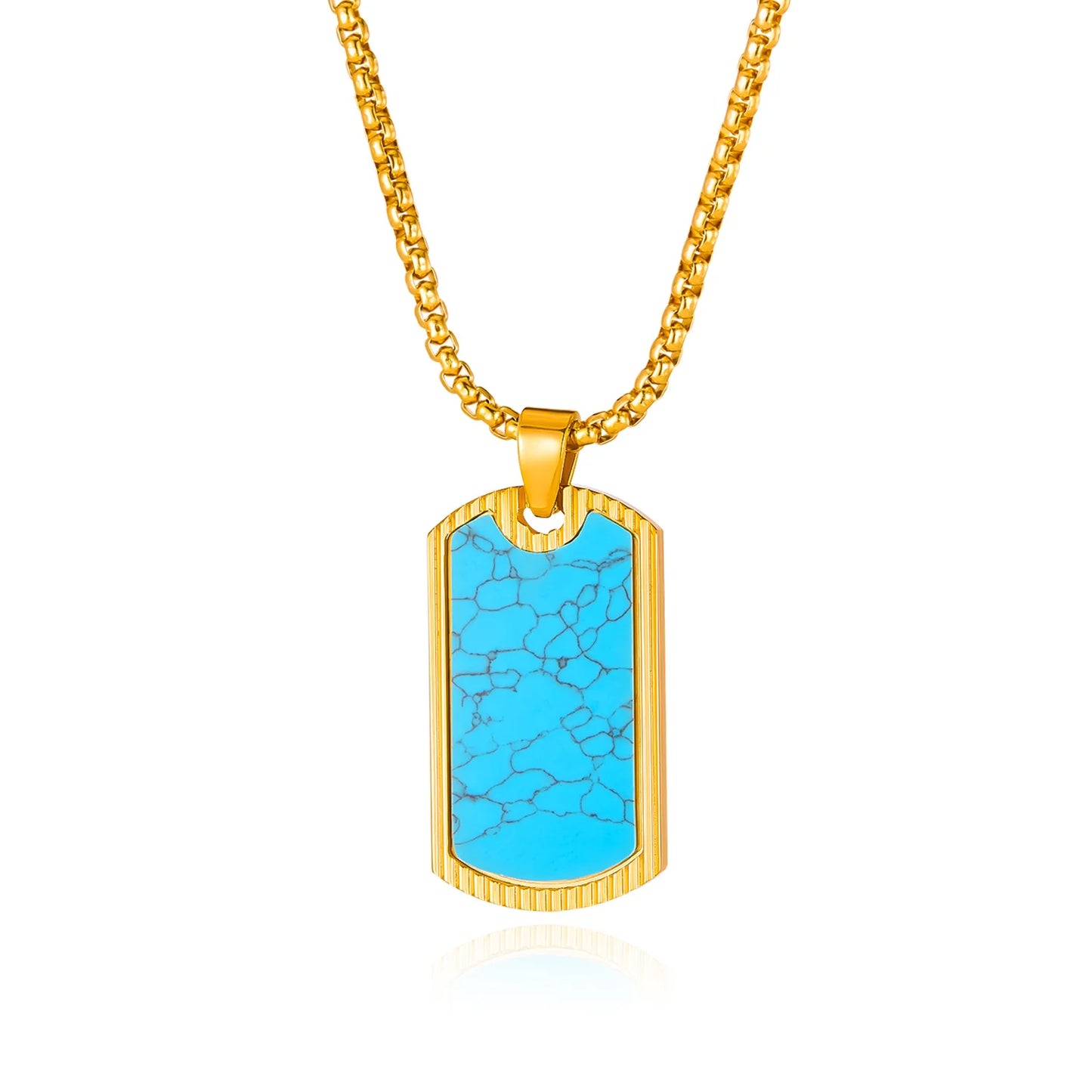 Men’s Turquoise Pendant Necklace – Creative Hip Hop Stainless Steel Chain for Streetwear Style