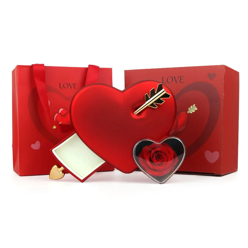 Hot Sale Cross-border Creative Heart-shaped Jewelry Storage Box for Valentine's Day with Unique Packaging Design for Rose