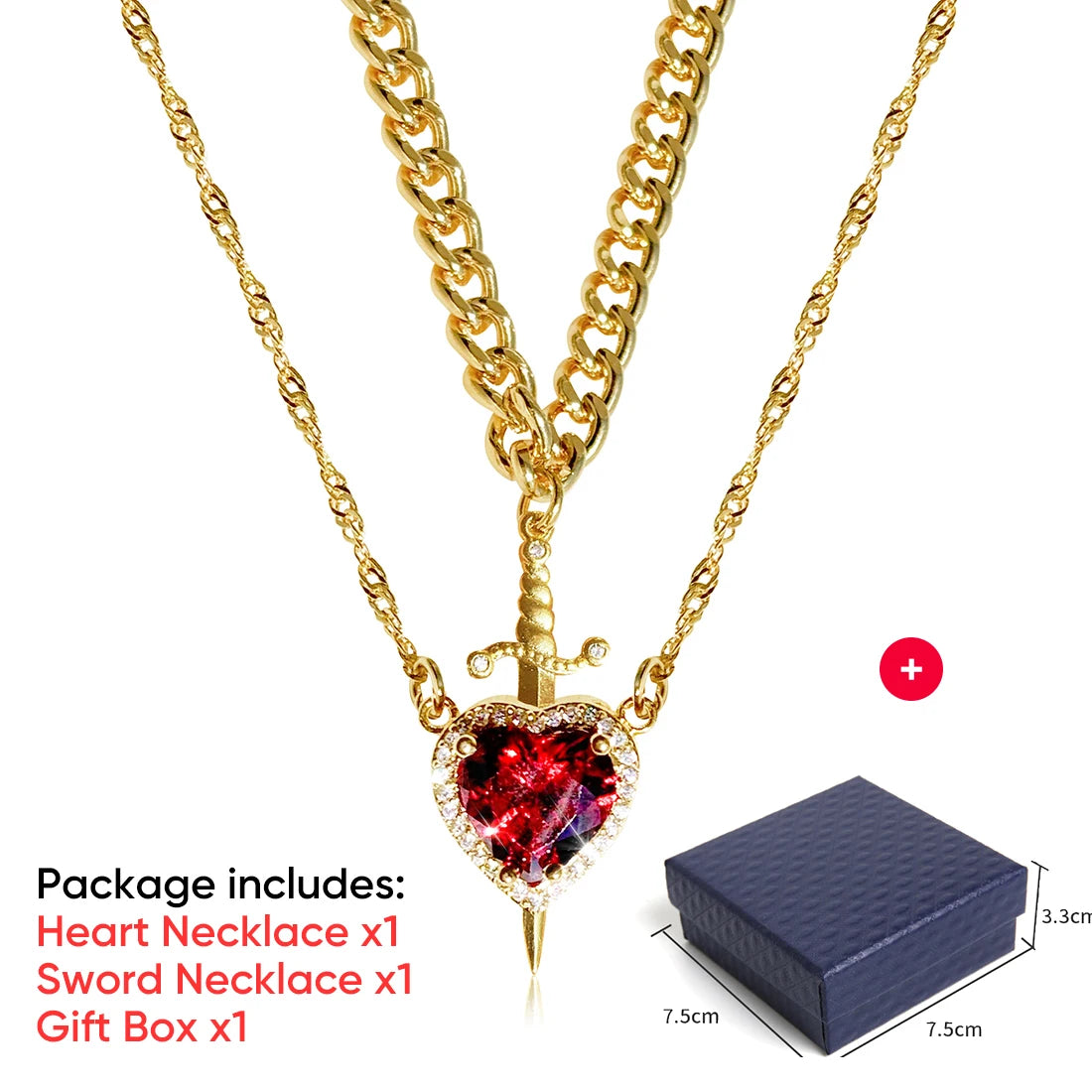 Couple Necklaces Heart Sword Pendant Necklace Ring Bracelet for Women for Him Her Valentine's Day Gift Jewelry