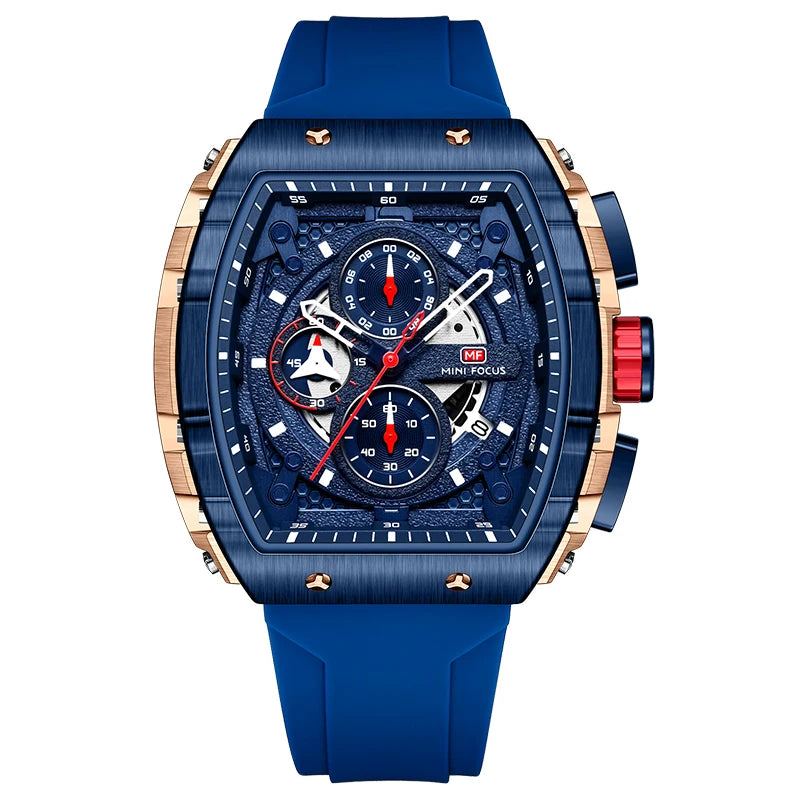 MINIFOCUS Luxury Men's Sports Watch Barrel Curved Glass Waterproof Luminous Automatic Analog Watch for Outdoor & Business