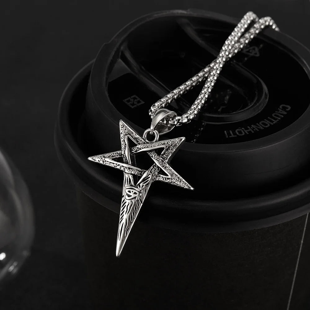 Men’s Viking Pendant Necklace – Horus Eye & Pentagram Symbol Retro Punk Stainless Steel Jewelry