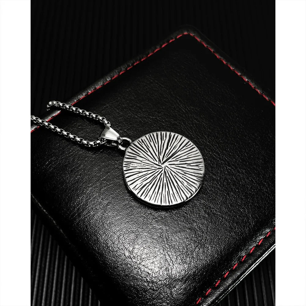 Men’s Anchor Pendant Necklace – Korean Hip Hop Style Stainless Steel Round Tag Jewelry