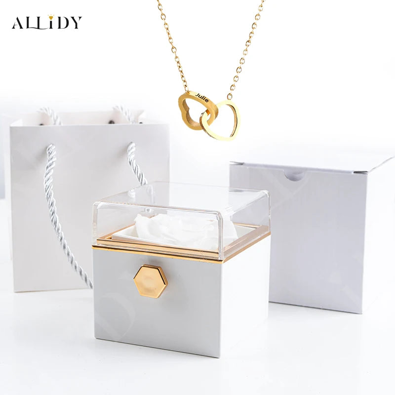Personalized Custom Necklace & Real Rose Jewelry Box Gift Set Proposal Confessions Birthday Mother's Day Holiday Gift for Women