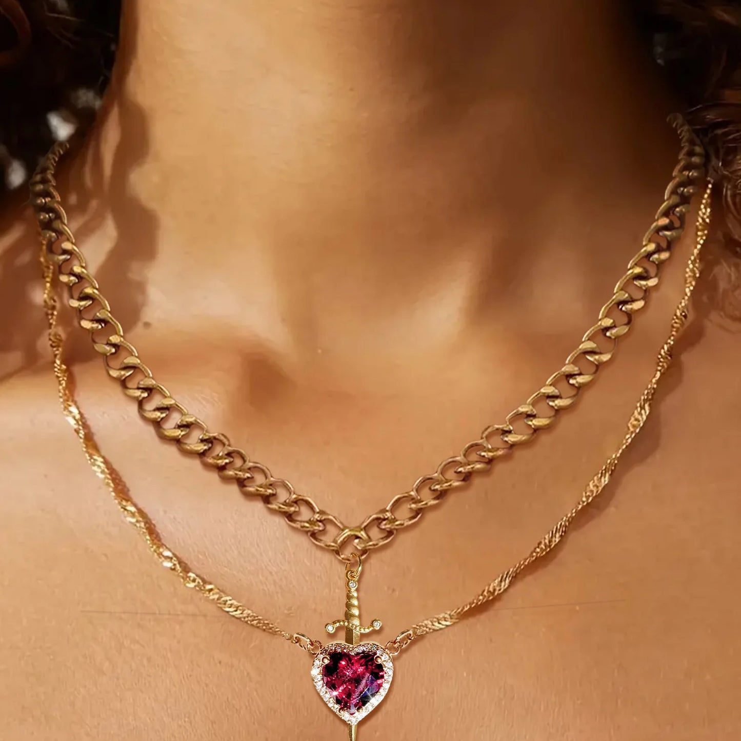 Couple Necklaces Heart Sword Pendant Necklace Ring Bracelet for Women for Him Her Valentine's Day Gift Jewelry