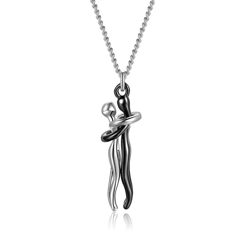 Chic Black Hug Pendant Necklace with Exquisite Gift Box for Couples - Elegant Love Symbol,Perfect for Party & Daily Wear
