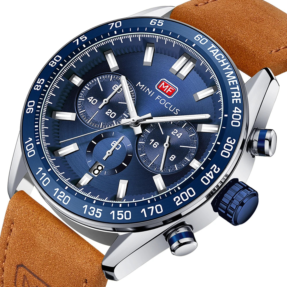 MINIFOCUS Men’s Casual Quartz Watch Genuine Crazy Horse Leather Strap Luminous Waterproof Fashion Timepiece Watch Gift for Him
