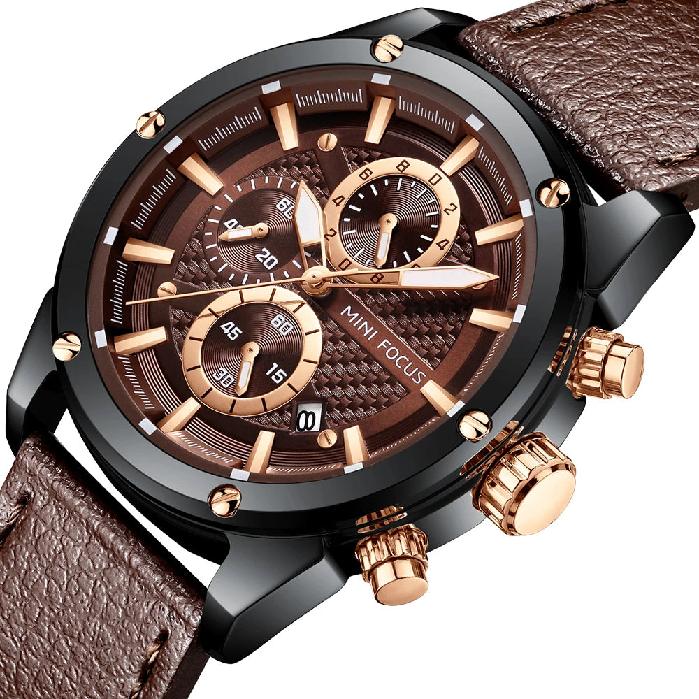 MINIFOCUS Men’s Fashion Business Watch – Bestseller Luminous Waterproof Quartz Timepiece with Genuine Leather Strap for Men
