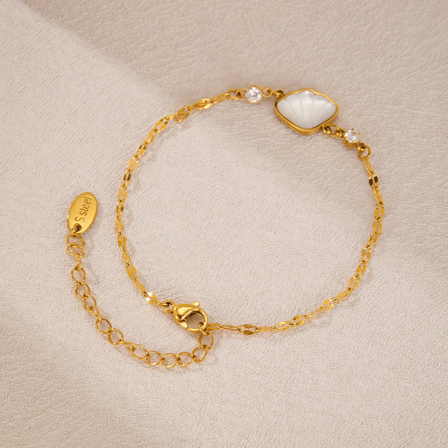 Minimalist Shell & Zircon Bracelet for Women – INS Style Stainless Steel Titanium Jewelry
