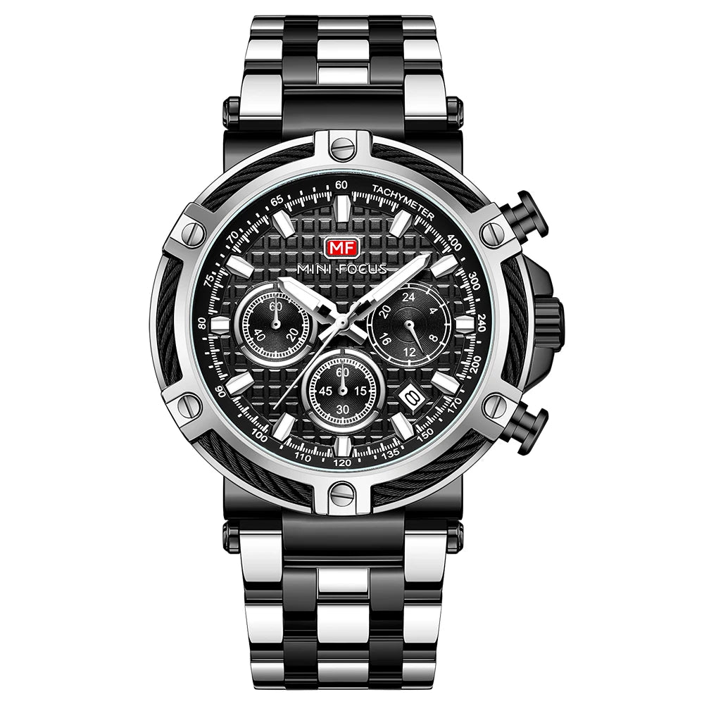 MINIFOCUS Men's Luxury Business Casual Watch Waterproof Quartz Wristwatch Luminous Stainless Steel Fashion Chronograph for Work