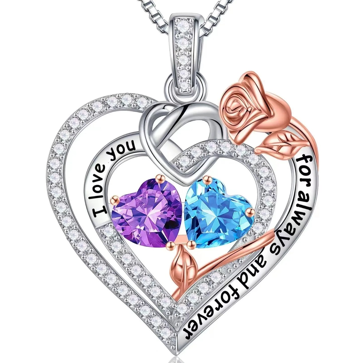 Rose Heart-Shaped Diamond-Inlaid Necklace for Women – Fashion Clavicle Chain with Eternal Preserved Rose Gift Box