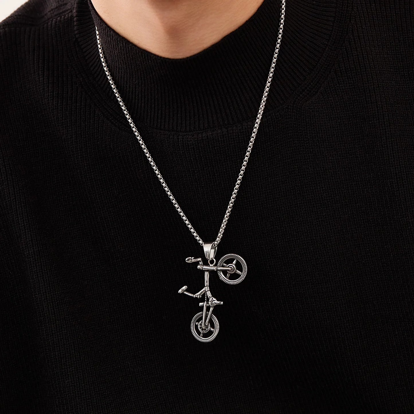 Men’s Retro Punk Bicycle Pendant Necklace – Stainless Steel Bike Chain Jewelry for Biker Style